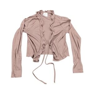 Livi by Olivia Rae Womens Mauve Ribbed Ruffle Tie Front Shrug Cardigan Small